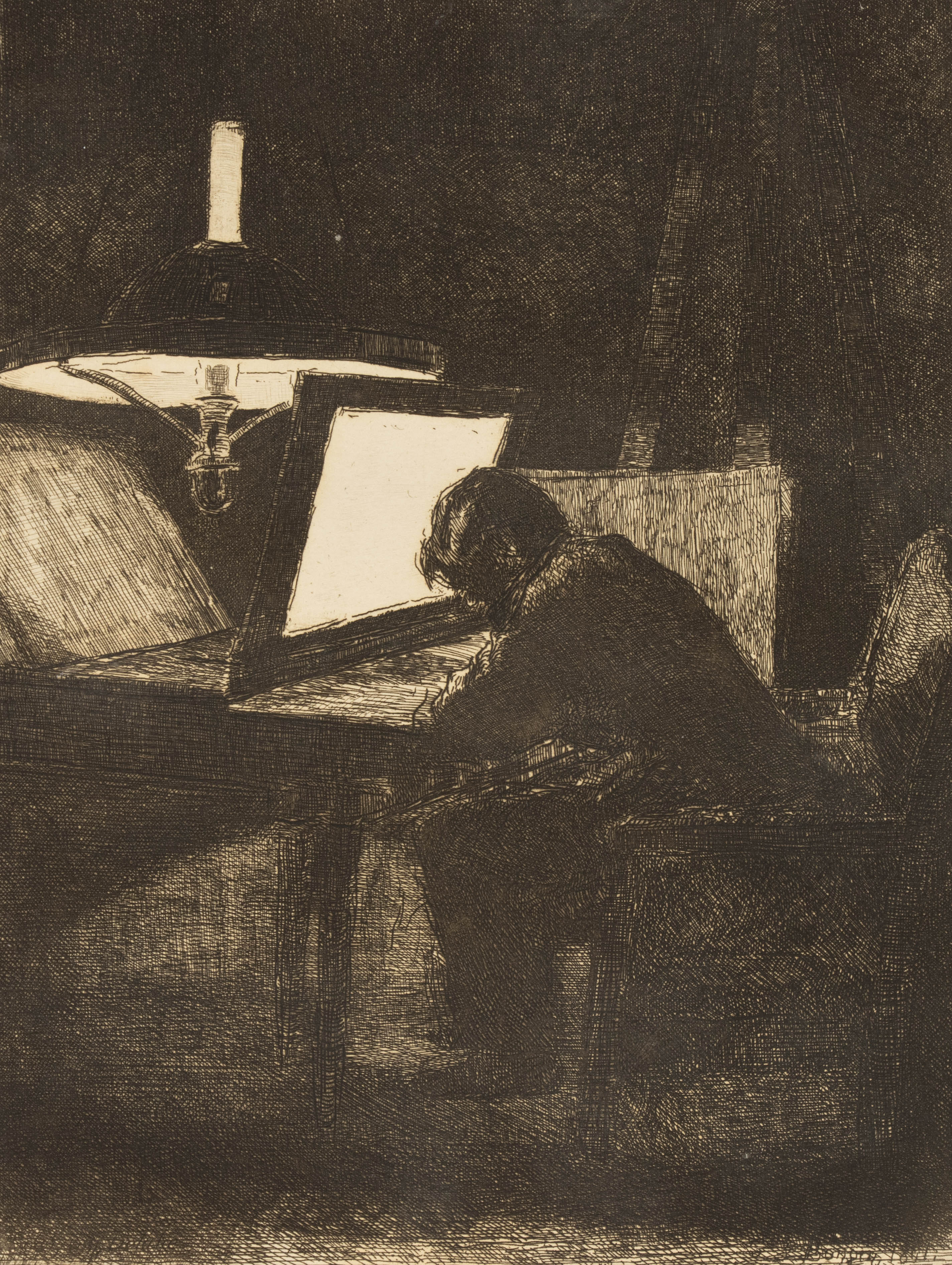 Le Graveur, effet de lampe