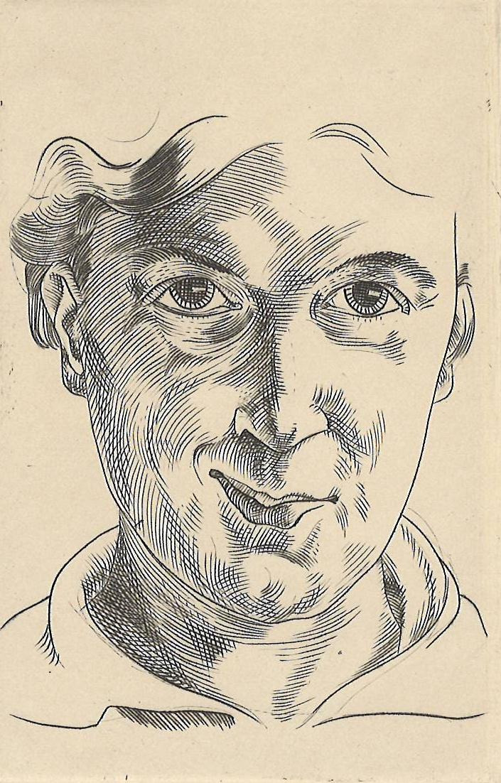 Lachende vrouwekop (Zelfportret)
